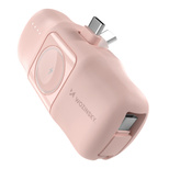 Wozinsky WF16-YCS 5000 mAh 15 W USB-C-Mini-Powerbank mit integriertem USB-C-Kabel und Apple Watch Ladegerät – Pink