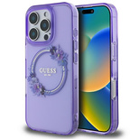 Guess IML Flowers Wreath MagSafe Hülle für iPhone 16 Pro – Lila