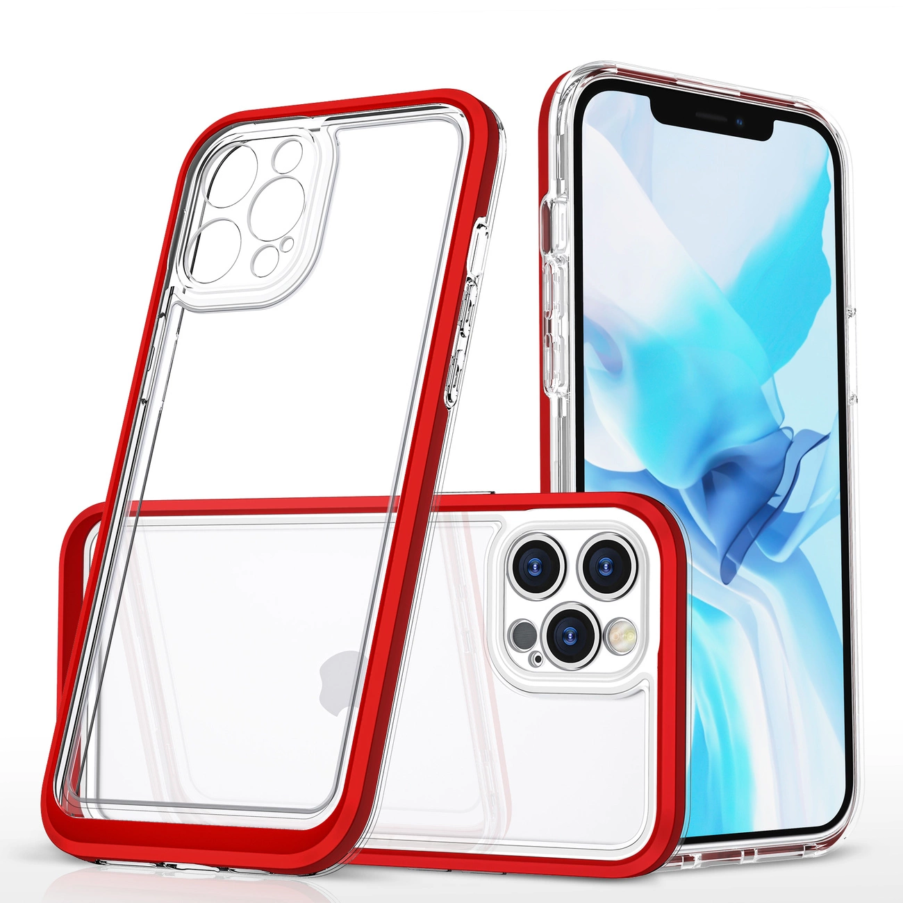 Clear 3in1 case for iPhone 12 Pro frame gel cover red - Hurtel.com
