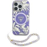 Guess Palm Trees Triangle Pearl Strap MagSafe Hülle für iPhone 16 Lila