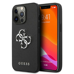 Guess Saffiano 4G Metal Logo Case für iPhone 13 Pro / 13 6.1&quot; - Schwarz