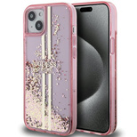 Guess Liquid Glitter Gold Stripes Hülle für iPhone 15 Plus / 14 Plus – Rosa