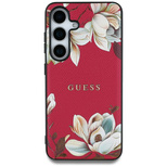 Guess MagSafe-Hülle mit genarbtem bedrucktem Blumenmuster für Samsung Galaxy S25 Ultra Fuchsia