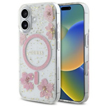 Guess Resin Flower Glitter MagSafe iPhone 16 Case - Pink