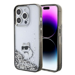 Karl Lagerfeld Liquid Glitter Choupette Hülle für iPhone 15 Pro Max – transparent