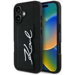 Karl Lagerfeld HC Grained PU Cardslot Metal Signature iPhone 16 Case - Black