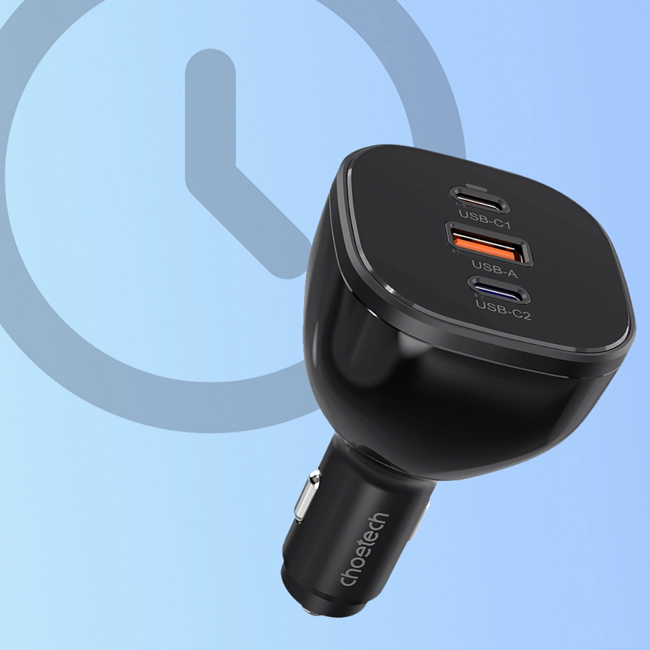 Choetech TC0024 car charger with clock on blue background