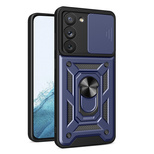 Hybrid Armor Camshield case for Samsung Galaxy S23 armored case with camera cover blue