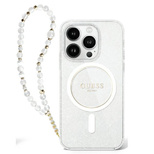 Guess IML Glitter With Pearl Strap MagSafe iPhone 16 Plus Case - Clear