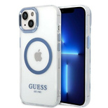 Etui Guess Metal Outline MagSafe na iPhone 14 Plus - niebieskie