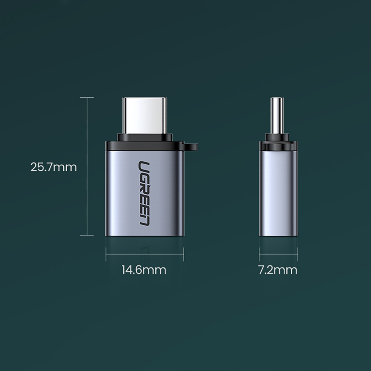 Graphic showing the dimensions of the Ugreen US270 adapter