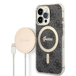 Set Guess GUBPP13LH4EACSK Case+ Charger iPhone 13 Pro black/black hard case 4G Print MagSafe