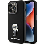 Karl Lagerfeld Silikon Ikonik Metal Pin Hülle für iPhone 15 Pro Max – Schwarz