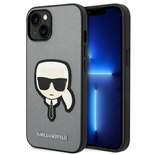 Karl Lagerfeld Saffiano Karl&#39;s Head Patch Hülle für iPhone 14 Plus - Silber