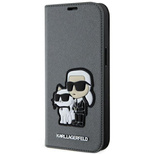 Karl Lagerfeld KLBKP14SSANKCPG iPhone 14 6.1&quot; bookcase silver/silver Saffiano Karl &amp; Choupette