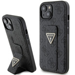 Guess Grip Stand 4G Triangle Strass Hülle für iPhone 15 – Schwarz