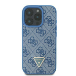 Guess Hardcase Leather 4G Triangle Strass MagSafe Case für iPhone 16 - Blau