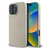 Guess Grained Gold Ring MagSafe Case für iPhone 16 Pro Max - Beige