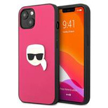 Karl Lagerfeld Leder Ikonik Karl&#39;s Head Metallhülle für iPhone 13 – Rosa