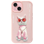 Etui Nimmy Glasses Cool Cat na iPhone 15 - różowe