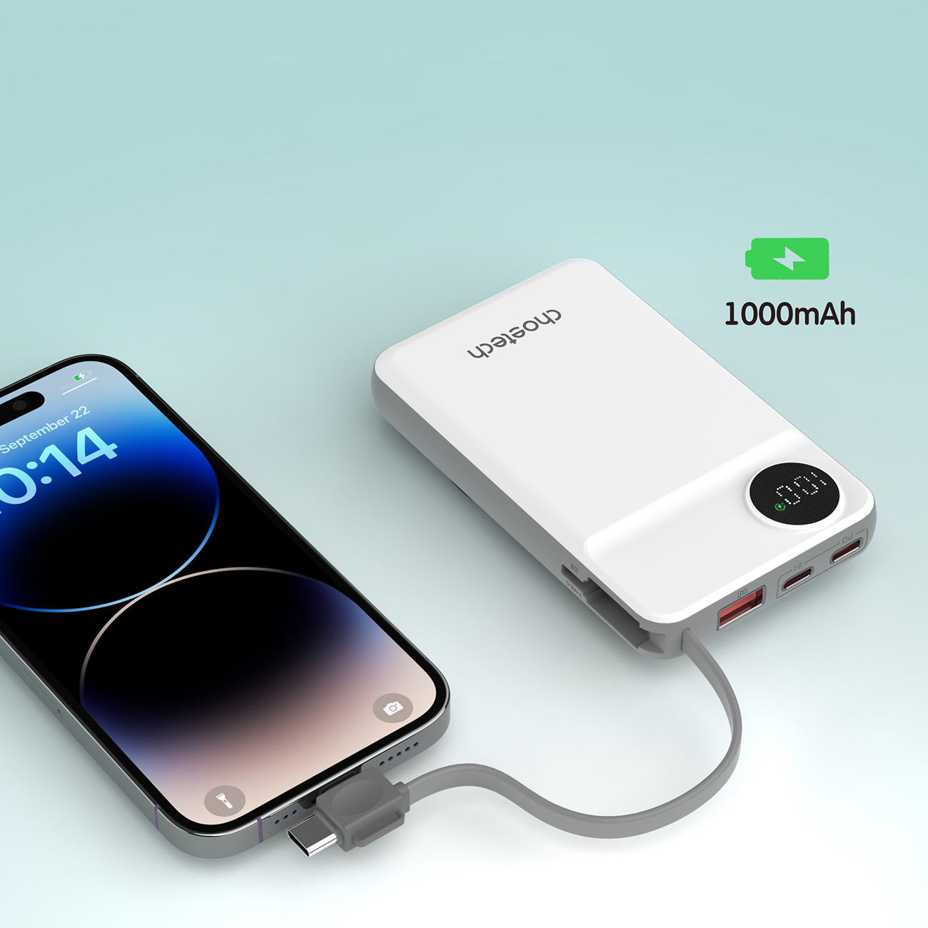 Phone connected to Choetech B69 power bank