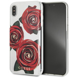 Guess Flower Desire Rote Rosen iPhone Xs Max Hülle - Transparent