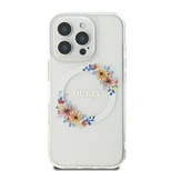 Guess IML Flowers Wreath MagSafe Case for iPhone 16 - Transparent