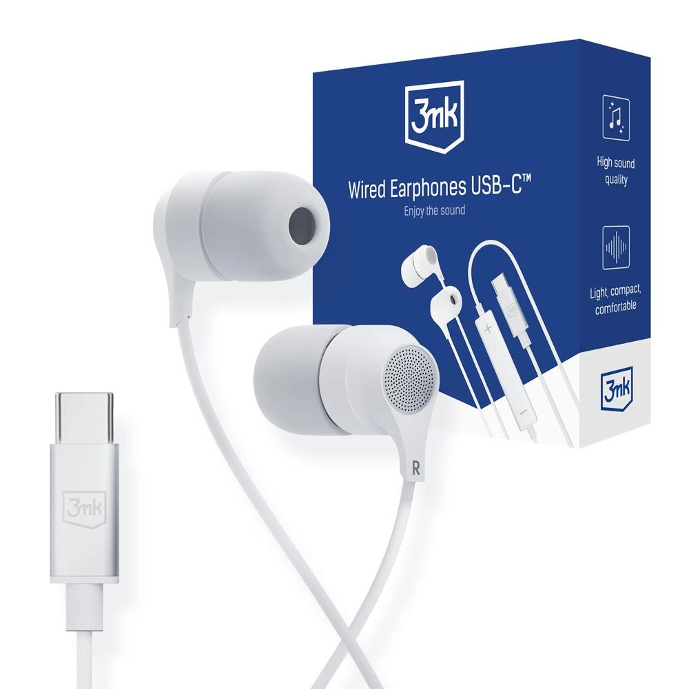 USB C 3mk Wired Headphones white