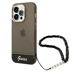 Guess Translucent Pearl Strap Case für iPhone 14 Pro - Schwarz