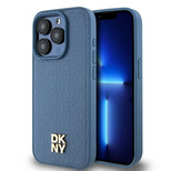 DKNY Leather Monogram Pattern Metal Logo MagSafe Case for iPhone 15 Pro - Blue