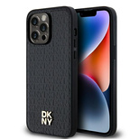 DKNY Leather Pattern Metal Logo MagSafe-Hülle für iPhone 13 Pro Max – Schwarz