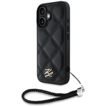 Karl Lagerfeld iPhone 16 Hülle mit gestepptem Initialenlogo und Kettenriemen – Schwarz