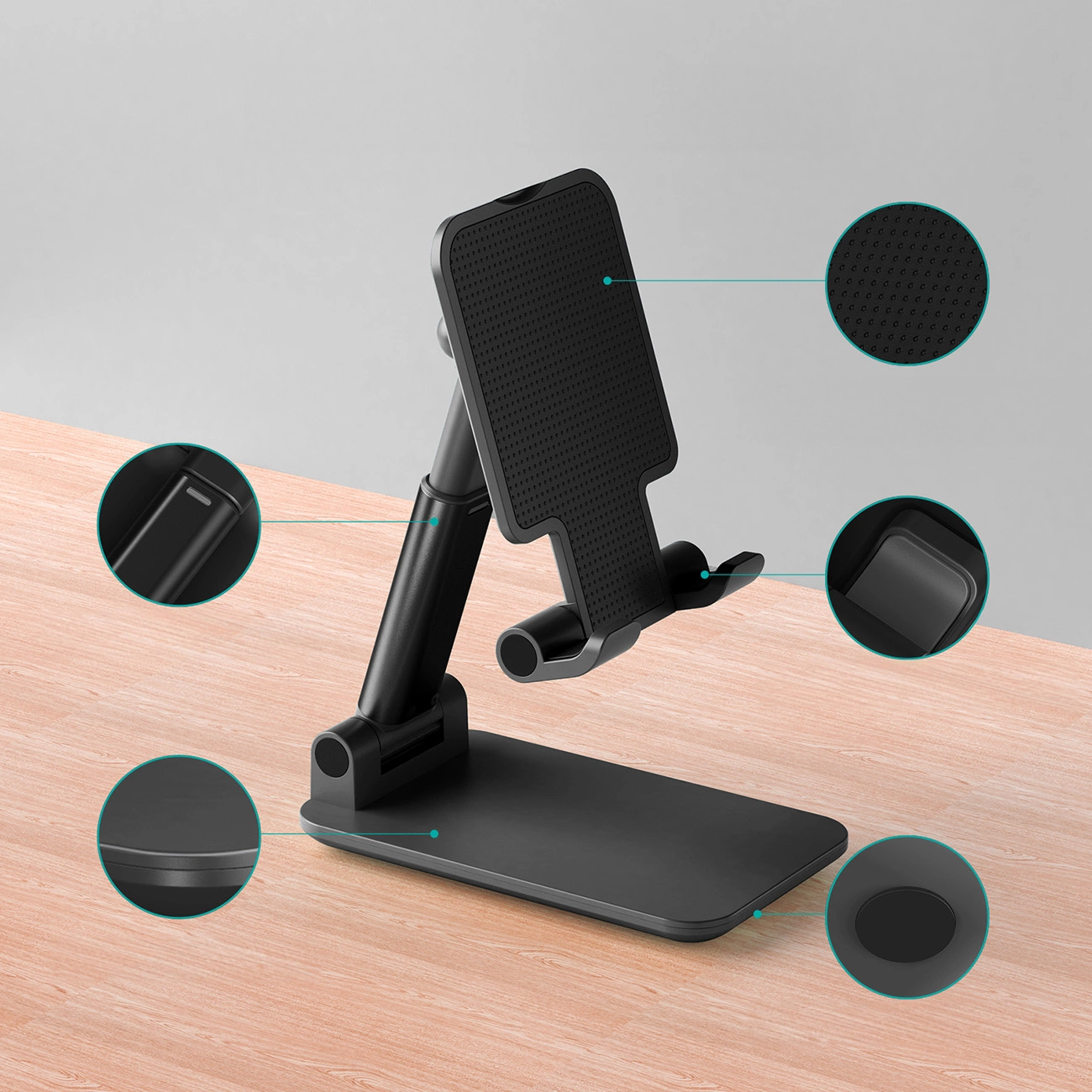 Choetech H88-BK stand standing on a desk with a closer look at the details