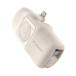 Wozinsky WF16-YLS 5000 mAh 15 W Lightning Mini-Powerbank mit integriertem USB-C-Kabel und Apple Watch Ladegerät – Beige