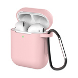 Etui do AirPods 2 / AirPods 1 silikonowy miękki pokrowiec na słuchawki + brelok karabińczyk zawieszka różowy (case D)