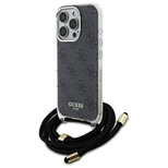 Guess Crossbody Cord 4G Print Case with Lanyard for iPhone 16 Pro - Black