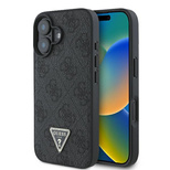 Guess Leder 4G Triangle Strass MagSafe Hülle für iPhone 16 Plus – Schwarz