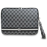 DKNY Sleeve Checkered Pattern Printed Stripes 16&quot; Laptop Case - Black