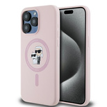 Karl Lagerfeld Silikon Karl&amp;Choupette MagSafe Hülle für iPhone 15 Pro – Rosa