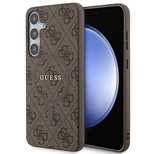 Guess 4G Collection Leder-Metall-Logo MagSafe-Hülle für Samsung Galaxy S24+ – braun