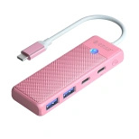 Orico PAPW2AC-C3-C3 USB Hub 4-port 2x USB-A 3.0 1x USB-C 3.0 with USB-C PD 100W charging 0.15m - pink