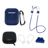 Set of AirPods 2 / AirPods 1 silicone case + case / ear hook / neck strap / watch strap holder / carabiner - blue