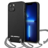 Karl Lagerfeld Strukturierte Lederhülle mit Kette für iPhone 13 / 14 / 15 6.1&quot; - Schwarz