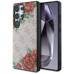 Guess Leather 4G Flowers Print Metal Classic Logo MagSafe Hülle für Samsung Galaxy S25 Ultra - Rosa