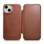 iCarer CE Oil Wax Premium Leather Folio Case iPhone 14 magnetic flip case MagSafe brown (AKI14220705-BN)