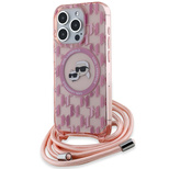 Karl Lagerfeld IML Crossbody Monogram Karl &amp; Choupette Head MagSafe case for iPhone 15 Pro - pink