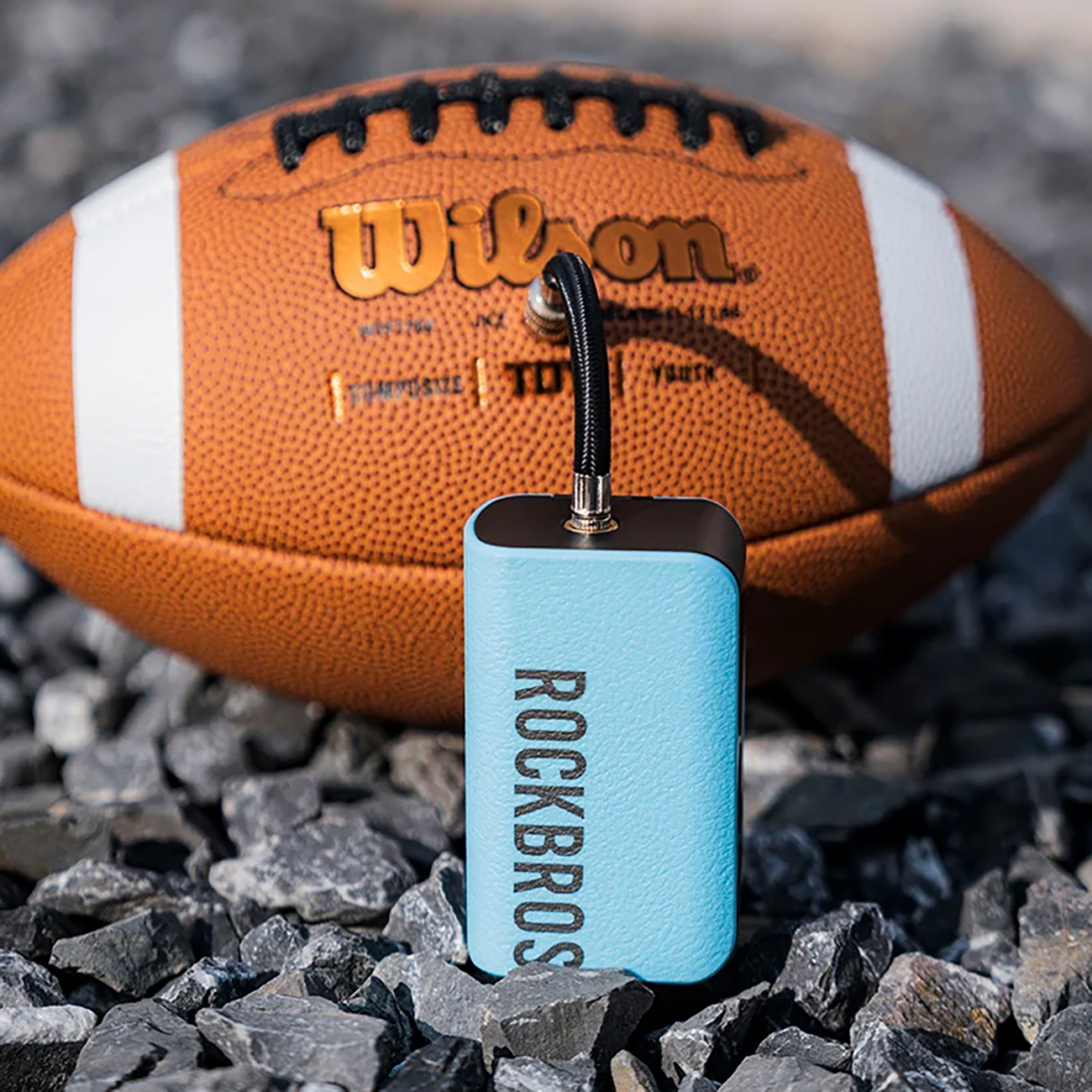 Football inflated with a Rockbros 42520006001 bicycle pump with a digital display