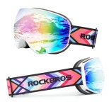 Rockbros SP284 Kids Ski Goggles Anti-Fog with UV Filter Gray Lens with Pink Mirror - White