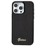 Guess Pailletten Script Metallhülle für iPhone 15 – Schwarz