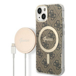 Set Guess GUBPP14MH4EACSW Case+ Charger iPhone 14 Plus 6.7" brown/brown hard case 4G Print MagSafe